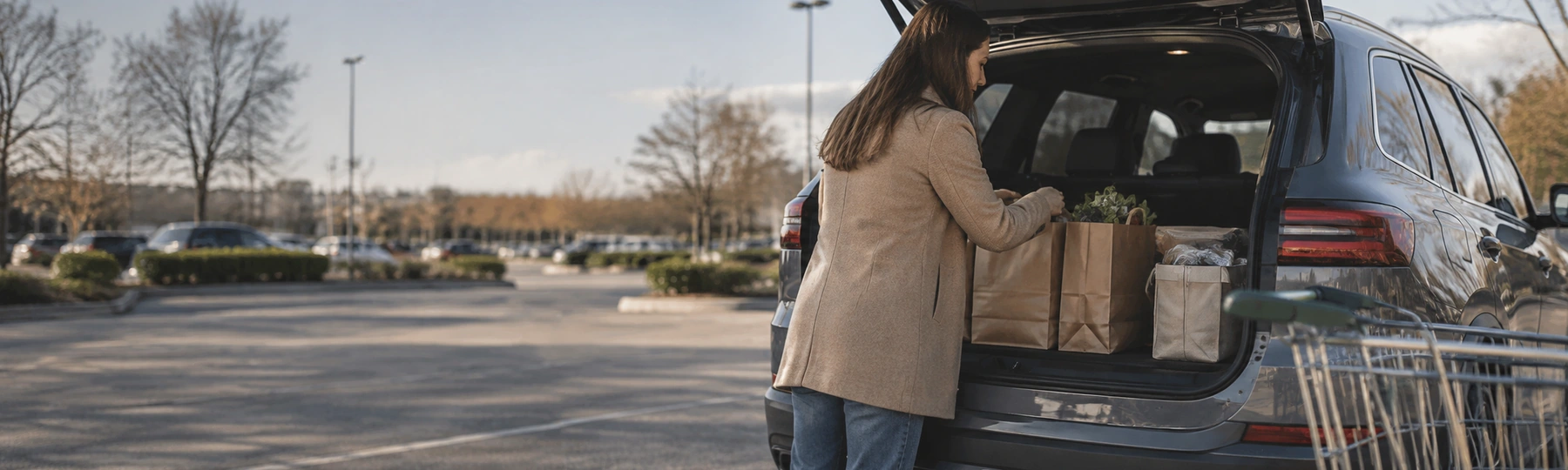 A shopper loading bags into the boot of a family SUV